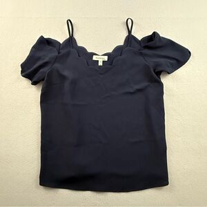 Monteau‎ Women’s Small Cold Shoulder Scallop Neck Navy Blue